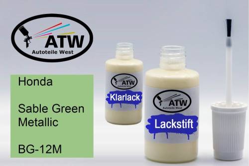 Honda, Sable Green Metallic, BG-12M: 20ml Lackstift + 20ml Klarlack - Set, von ATW Autoteile West.